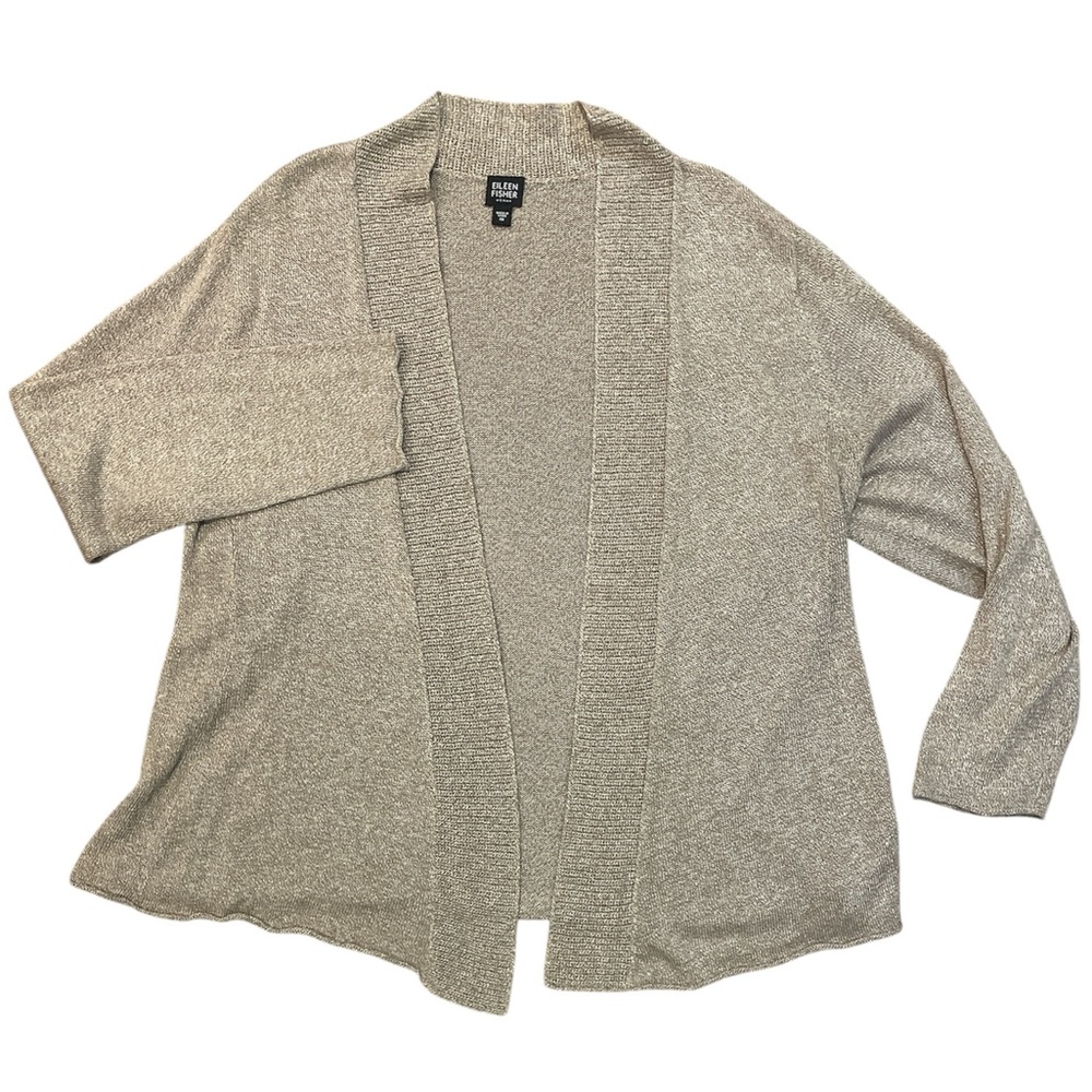 Eileen Fisher Beige Linen Open Cardigan Lightweight Neutral Office Luxe 1X
